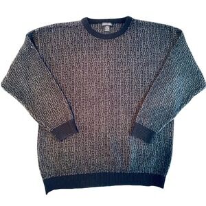 Jantzen Vintage 90s Mens XL Black Grey Textured Geometric Knit Crewneck Sweater